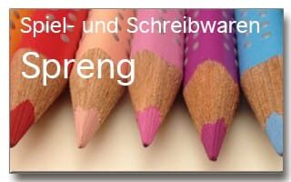 Eine Gruppe Buntstifte mit den Worten speil und schreiberwarn springend.